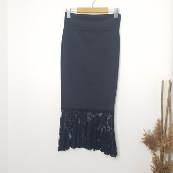 Y2K Contenta 90s Black Lace Mermaid Bottom Pencil Skirt Retro Fitted Size Small - Picture 1 of 5